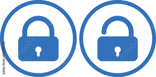 blue padlock icons, circular design, white background, symmetrical layout, security symbols, minimalist graphics, digital locks, twin icons, cybersecurity concept, flat illustration