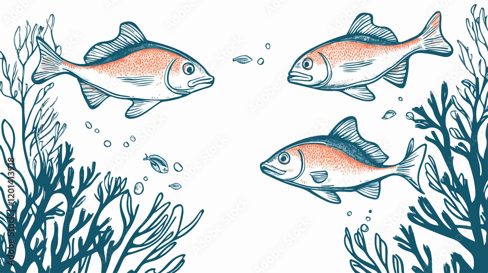 Fototapeta premium Halibut Fish Continuous Line Art Flat Vector Illustration for Designers