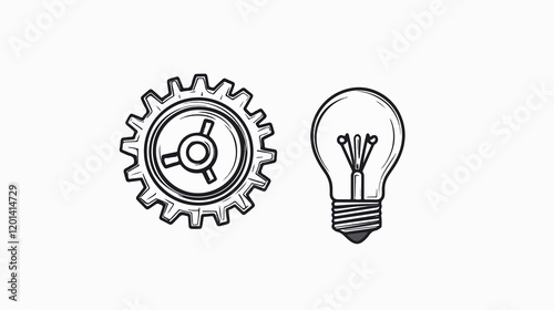 Innovation Concept: Gear Wheel Next to Light Bulb for Creativity and Progress photo