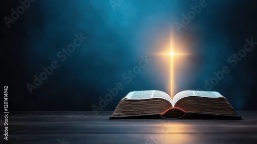 An open book with a glowing cross rising from its pages, symbolizing the Bible bringing light to the world