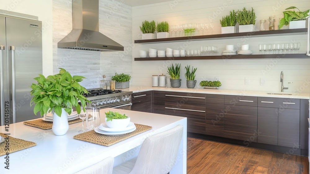Fototapeta premium Stunning Modern Kitchen Design with Open Shelving