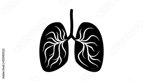 Pneumonia lungs, black isolated silhouette