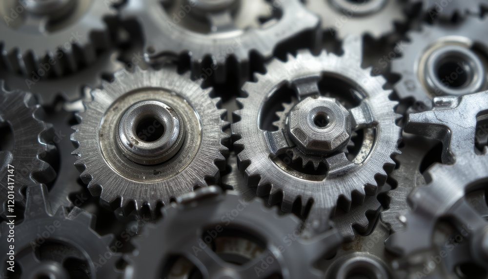 Close-up of metallic gears in industrial setting Close-up of metallic gears in industrial setting