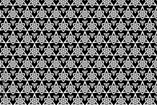 Black and white floral geometric pattern for elegant backgrounds.