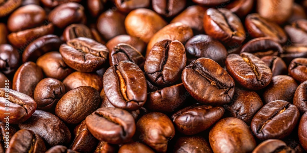 Close up of shiny, dark brown coffee beans just out of the roaster, coffee, beans, roasted Close up of shiny, dark brown coffee beans just out of the roaster, coffee, beans, roasted