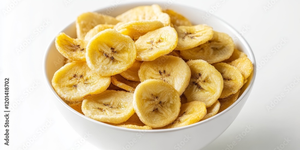 Salty banana chips displayed in a bowl against a white background, highlighting the appealing texture and flavor of these delicious salty banana chips for snack lovers. Salty banana chips displayed in a bowl against a white background, highlighting the appealing texture and flavor of these delicious salty banana chips for snack lovers.