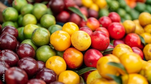 Close up of Eugenia uniflora displayed at a market, showcasing the vivid colors and details of Eugenia uniflora, a unique fruit attracting attention in the marketplace. photo