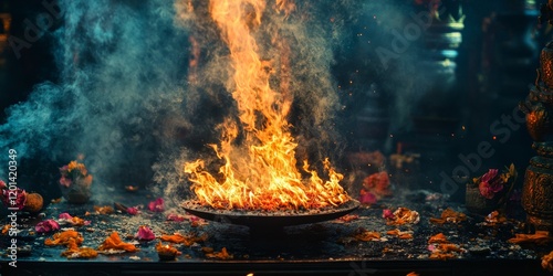 A mesmerizing burning offering is created to appease wandering ghosts during the Hungry Ghost Festival, which occurs on the 15th day of the seventh lunar month, highlighting the traditions of the photo