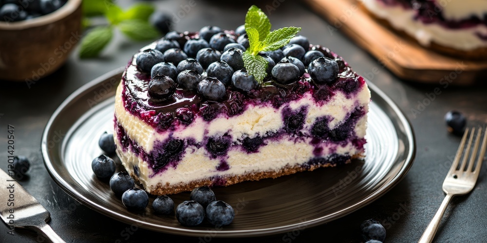 Delicious blueberry cake served on a plate, showcasing the rich and sweet flavors of blueberries. This blueberry cake is perfect for dessert lovers and makes an eye catching treat on any table. Delicious blueberry cake served on a plate, showcasing the rich and sweet flavors of blueberries. This blueberry cake is perfect for dessert lovers and makes an eye catching treat on any table.
