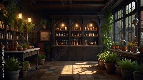 Victorian Apothecary Shop with Herbalist Workspace and Magic V1