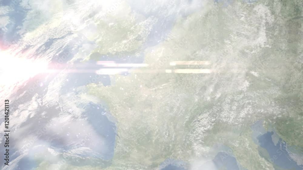 Earth zoom in from space and focus on Masy, France. Background for travel intro or blog. Satellite view. 3D style Animation. Images from NASA.