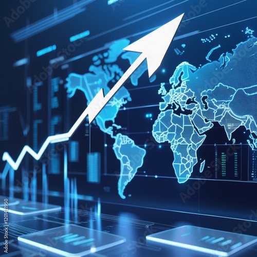 Abstract global business network concept with digital data visualization on a blue world map