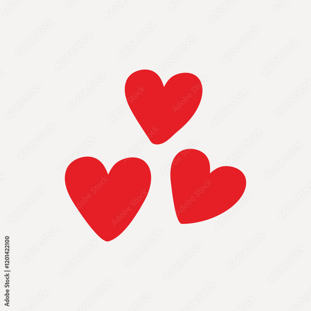 Three vibrant red hearts illustration, Valentine's Day vector Three vibrant red hearts illustration, Valentine's Day vector