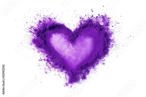 Purple powder heart explosion, white background, Valentine's design