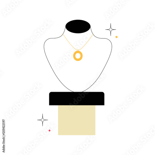 Necklace Display On Mannequin With Sparkles In Flat Vector Illustration Symbolizing Jewelry Elegance And Luxury Isolated On White Background