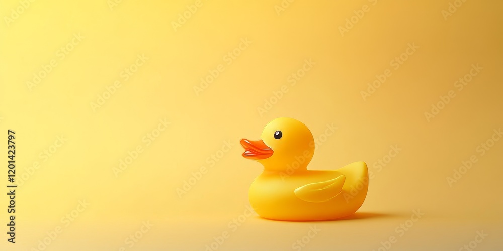 A yellow rubber duck rests on a softly focused yellow gradient background. The vibrant duck contrasts with the gentle hues of the yellow backdrop. A yellow rubber duck rests on a softly focused yellow gradient background. The vibrant duck contrasts with the gentle hues of the yellow backdrop.