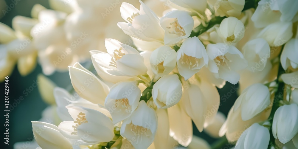 Close up of Soaptree yucca flowers, showcasing the delicate white blooms of the soapweed plant. The Soaptree yucca, also known as palmella, presents its stunning white flowers beautifully. Close up of Soaptree yucca flowers, showcasing the delicate white blooms of the soapweed plant. The Soaptree yucca, also known as palmella, presents its stunning white flowers beautifully.