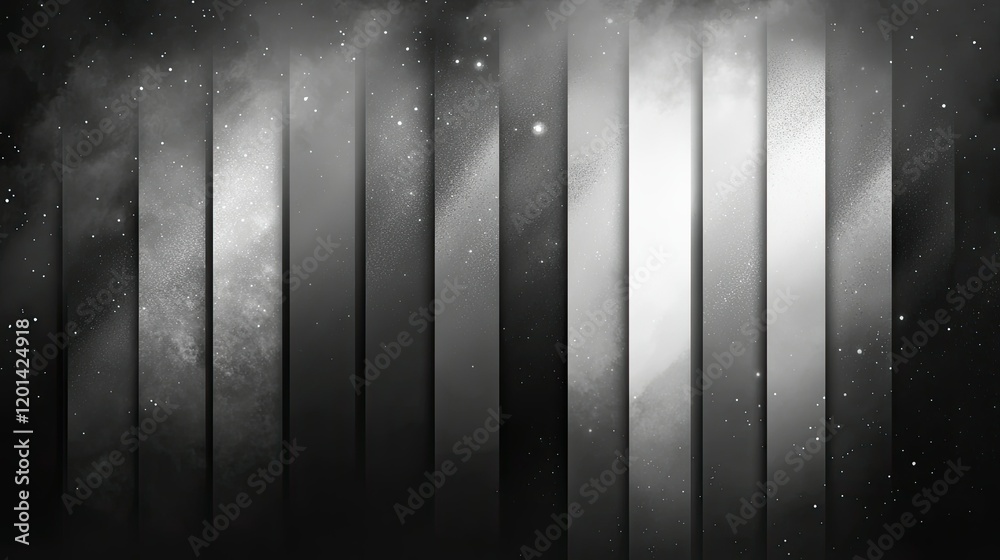 Obraz premium Abstract monochrome background with vertical lines and cosmic elements, creating a mysterious atmosphere