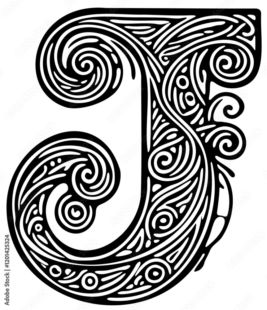Celtic Letter J Book of Kells Irish Gothic Medieval Ornate Calligraphy Vector Typography Celtic Letter J Book of Kells Irish Gothic Medieval Ornate Calligraphy Vector Typography