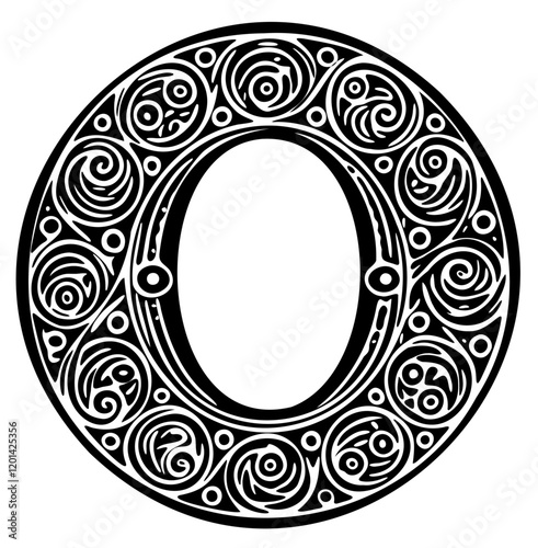 Celtic Letter O Book of Kells Irish Gothic Medieval Ornate Calligraphy Vector Typography