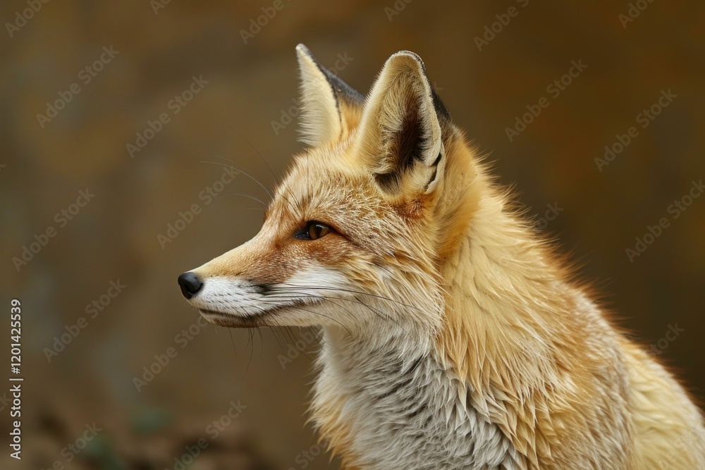 Red fox with intense gaze, showcasing its wild beauty and alertness in natural environment Red fox with intense gaze, showcasing its wild beauty and alertness in natural environment