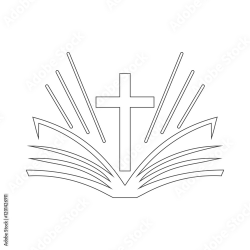 vector icon of an open bible with a cross on a white background