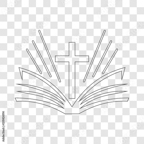 vector icon of an open bible with a cross on a white background