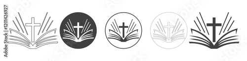 vector icon of an open bible with a cross on a white background