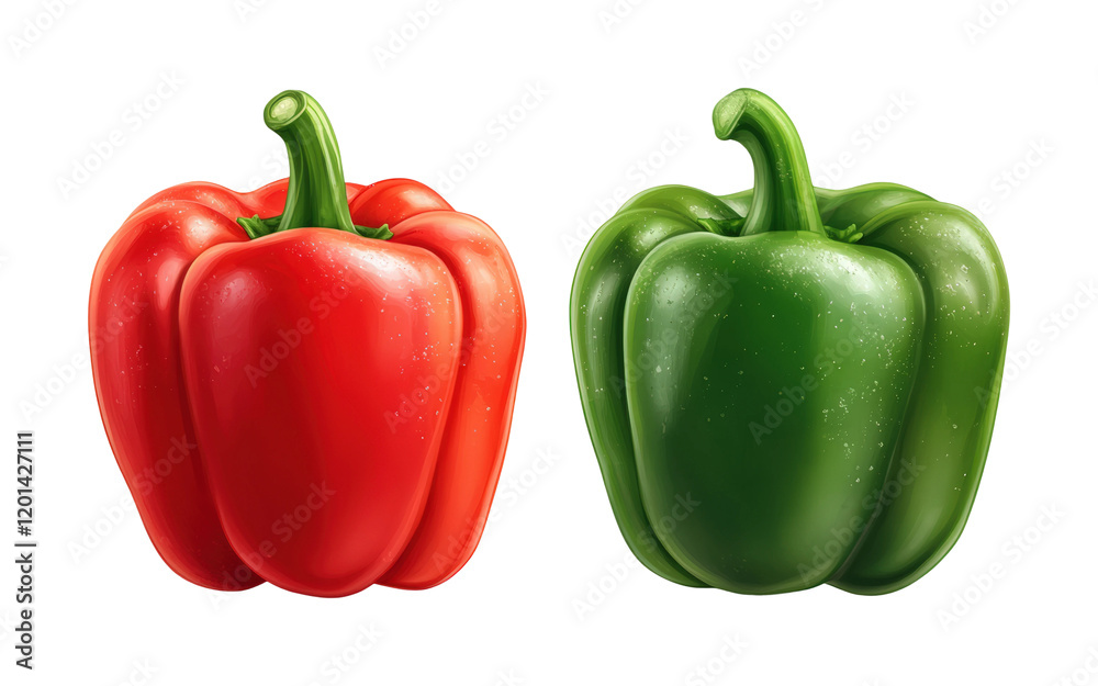 Fresh green and red bell peppers on food high fidelity studio setting culinary concept isolated on transparent background png Fresh green and red bell peppers on food high fidelity studio setting culinary concept isolated on transparent background png