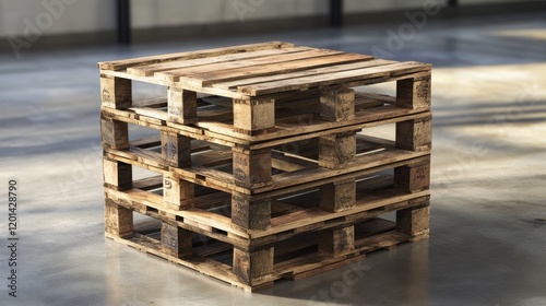 Stacked wooden pallets showcase unique wood texture and natural aesthetics. These wooden pallets create a visually appealing display with their diverse wood texture, perfect for various uses.