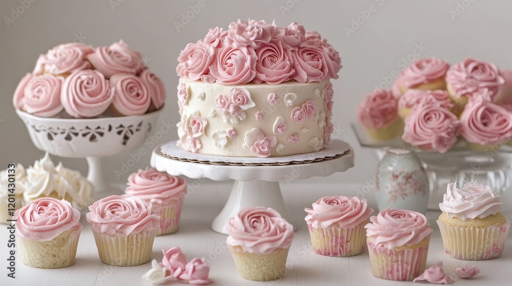 Arrangement of baby rose cakes and muffins showcasing a delightful display of baby rose cake and muffins that tempt the senses with their charming design and aesthetic appeal. Arrangement of baby rose cakes and muffins showcasing a delightful display of baby rose cake and muffins that tempt the senses with their charming design and aesthetic appeal.