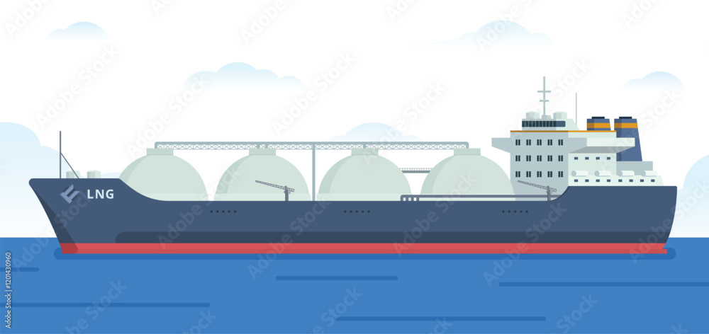 Fototapeta premium Gas Carrier Ship LNG Vector Illustration. Fully Editable Element. Easy to Edit and Customize