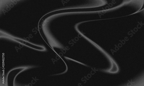 Simple modern flowing curves dark abstract background with grain. Grey smooth futuristic shapes illustration with noise