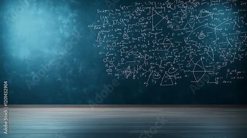A blackboard displaying a complex polynomial equation with solutions