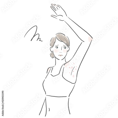 ブラタンクトップを着た脇がぶつぶつで困った女性