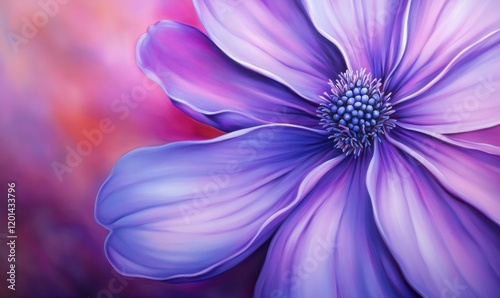 Bright, vivid lilac flower in full bloom, set against a soft-focus background. Close-up shot capturing the intricate details of the flower's petals.