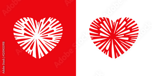 Logo con silueta de corazón roto por explosión para tarjetas y felicitaciones de San Valentín