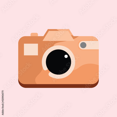 Retro camera illustration in flat design style. Camera icon isolated on pink background for your web and mobile app design, Design element illustration of digital camera