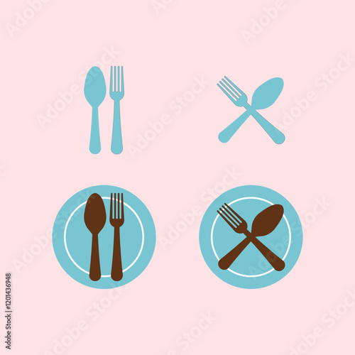 Set of cutlery icons. spoon and fork icon on pink background for your design. Illustration For Personal and Commercial Use. Clean Look Trendy Icon. Food icon element symbol