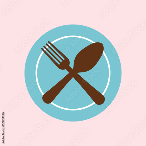 Plate and cutlery icon. knife and fork icon on blue and brown color. Illustrations For Personal and Commercial Use. Clean Look Trendy Icon. Food icon element symbol