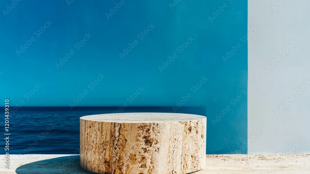 Naklejka premium Flat rock podium on a tropical beach scene