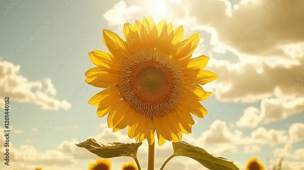 Obraz premium Vibrant sunflower facing the sun in a field.