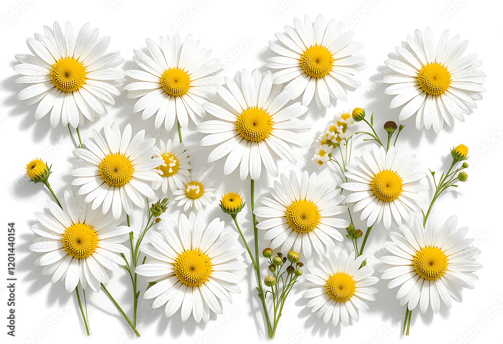 Obraz premium Delicate Daisies Arrangement on a White Background