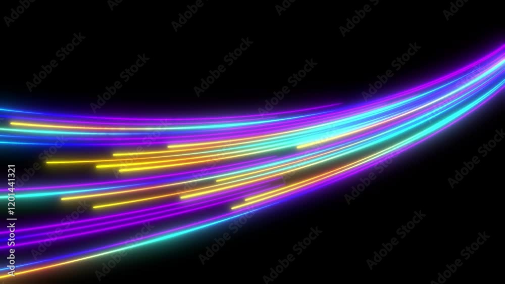 Abstract black background with wavy purple yellow neon lines Abstract black background with wavy purple yellow neon lines