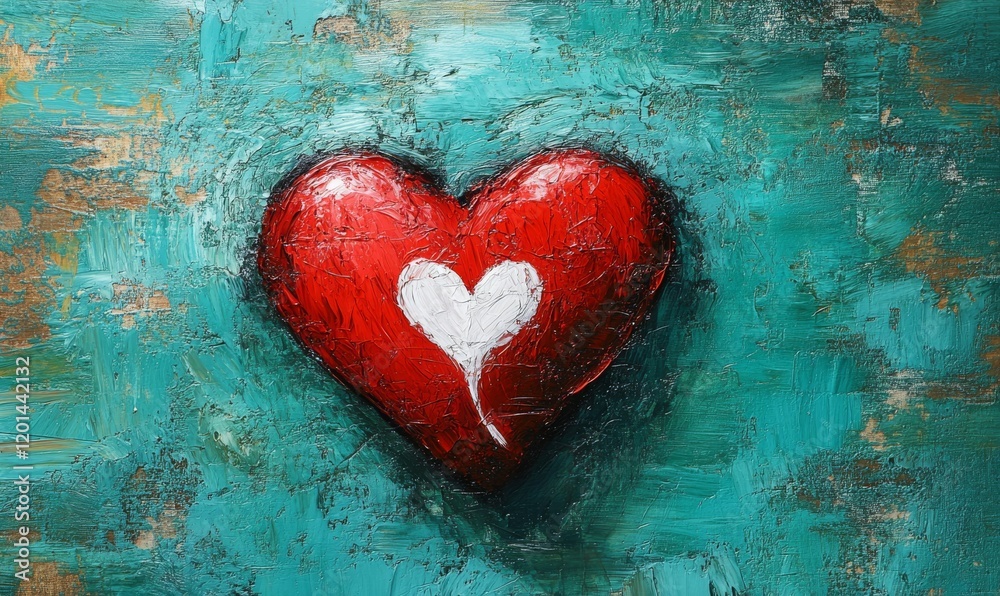 A Red Heart with a White Heartbeat on a Turquoise Background A Red Heart with a White Heartbeat on a Turquoise Background