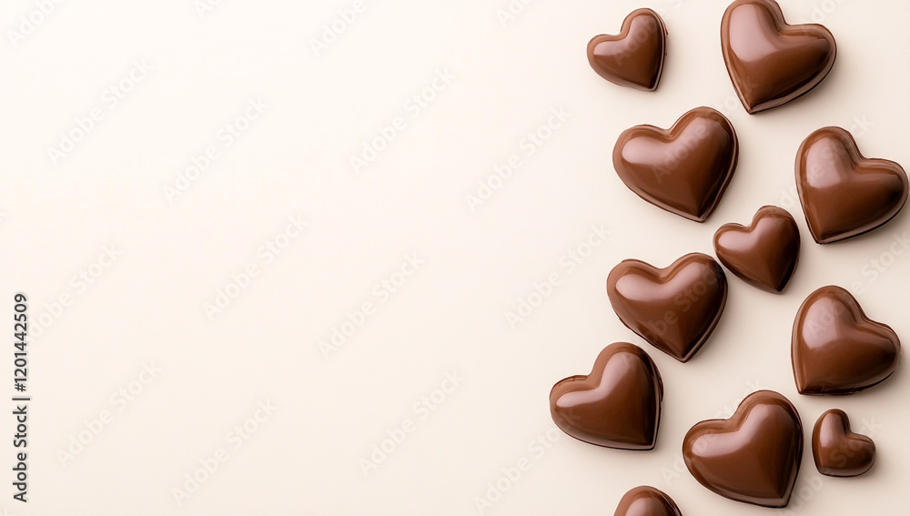 Fototapeta premium Minimalist Chocolate Brown Paper Hearts Floating on Water - Calm and Serene Home Decor