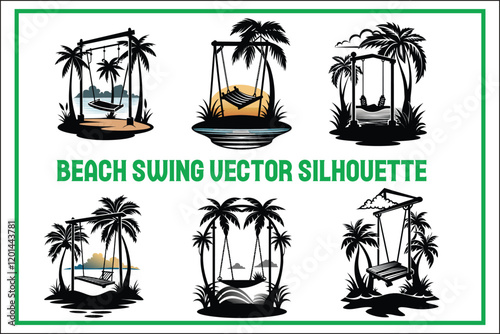 beach, swing, vector, tropical, seaside, hammock, ocean, waves, sunset, palm, summer, vacation, nature, coastal, resort, travel, island, leisure, paradise, horizon, breeze, tranquility, relaxation, sa