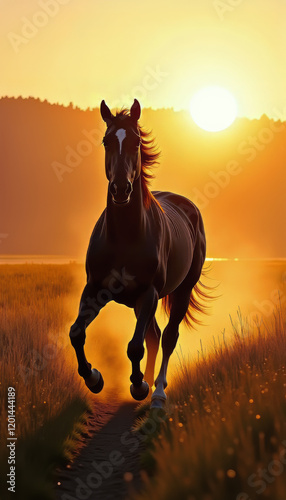 horse in sunset