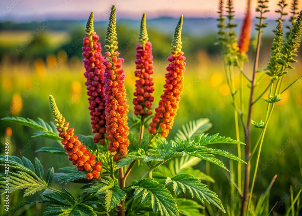 Ragweed Allergy: Blooming Ambrosia artemisiifolia in Summer Meadow Ragweed Allergy: Blooming Ambrosia artemisiifolia in Summer Meadow