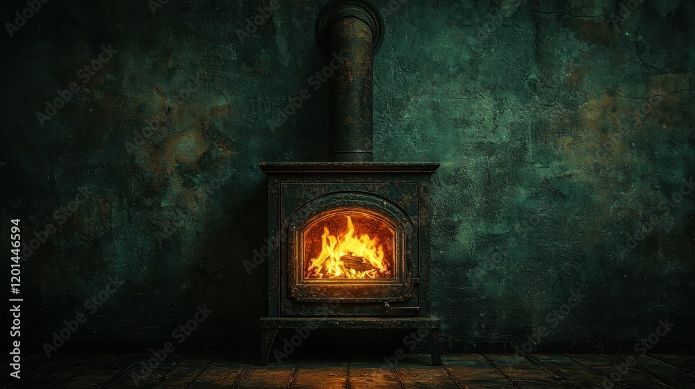 Obraz premium Glowing Peat Fireplace in Rustic Cabin Scene